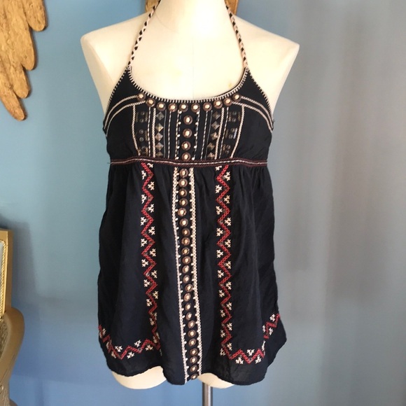 Forever 21 Tops - XXI black halter summer top with wooden beads size M boho gypsy hippie babydoll